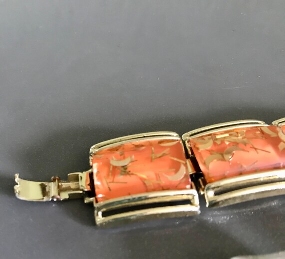 1950's Orange Gold Fleck “Moons” Bracelet & clip On E… Gem