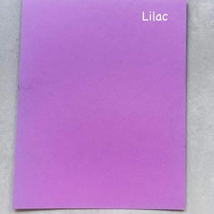 Puede incluir: Una hoja de papel de color lila s&oacute;lido con la palabra "Lilac" impresa en blanco en la esquina superior derecha.