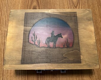 Western Cowboy Wooden Keepsake Box