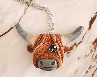 Adorable Highland Cow Pendant Necklace, Highland Cattle Necklace, Animal Pendant Necklace, Animal Lovers Necklace