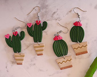 Orecchini pendenti di cactus, gioielli di cactus, orecchini di piante, gioielli di piante, pendenti di argilla polimerica, orecchini fatti a mano, amante delle piante, mamma pianta