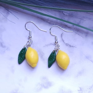 Tiny Lemon Earrings, Handmade Lemon Earrings, Citrus Fruit Earrings, Polymer Clay Lemon Jewelry, Fruit Earrings, Summer Earrings