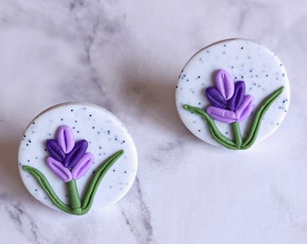Lavender Stud Earrings, Spring Lilac Flower Earrings, Handmade Polymer Clay Stud Earrings, Floral Earrings, Stud Earrings For Lavender Lover