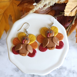 Turkey Earrings, Thanksgiving Earrings, Fall Earrings, Autumn Earrings, Handmade Clay Earrings, Animal Earrings