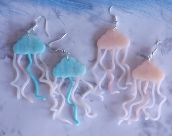 Cute Jellyfish Dangle Earrings, Handmade Jellyfish Jewelry, Summer Earrings, Beach Clay Earrings, Ocean Jewelry
