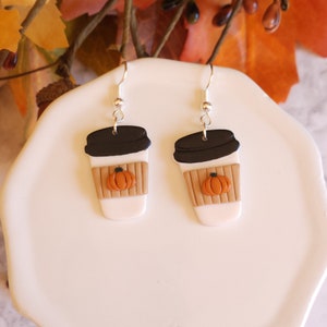 Pumpkin Spice Latte Earrings, Coffee Cup Earrings, Fall Clay Earrings, Handmade Fall Jewelry, Coffee Earrings