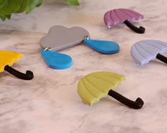 Grillige paraplu Rain Cloud broche pin, weer sieraden, lente sieraden, paraplu broche, Rain Cloud broche, handgemaakte broche pin, Clay Pin