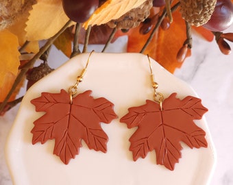 Maple Leaf Earrings, Fall Clay Earrings, Autumn Leaf Earrings, Handmade Fall Jewelry
