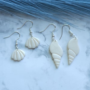 Pearl Color Seashell Earrings, Summer Earrings, Beach Clay Earrings, Handmade Seashell Jewelry, Ocean Jewelry