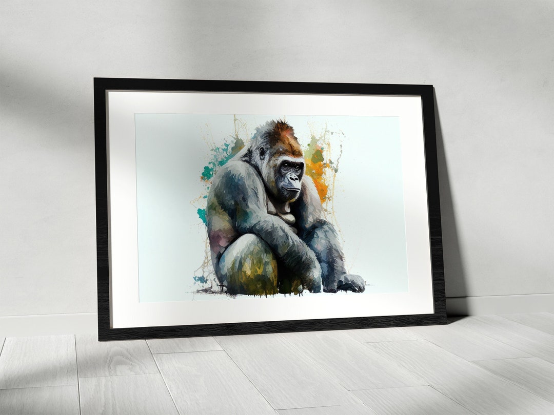 Silverback Gorilla Watercolor Art Print Digital Download Contemporary Wildlife Artwork Living ...