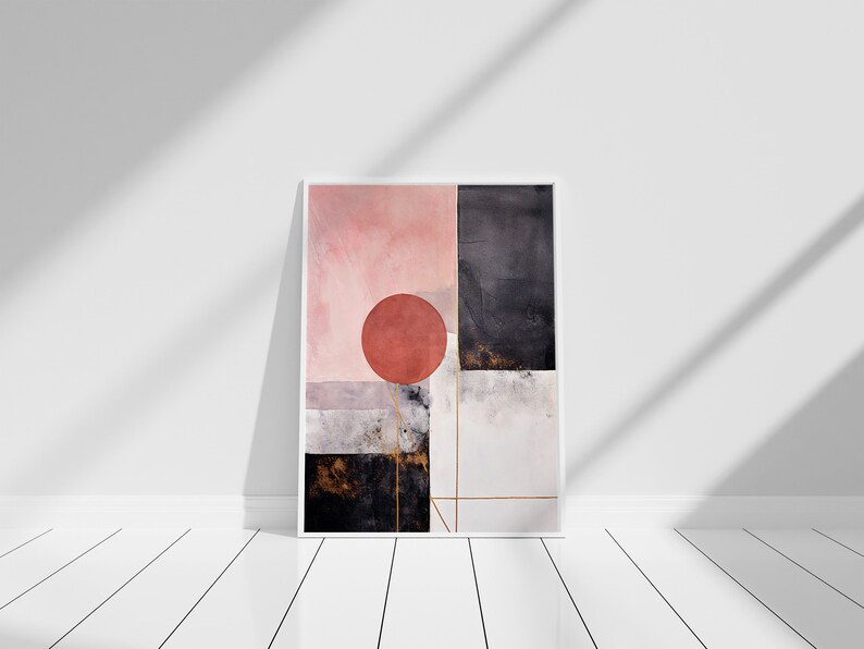 Abstract Art Print Digital Download Modern Blush and Charcoal Wall Art