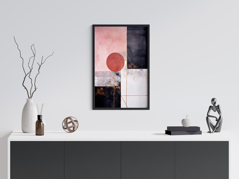 Abstract Art Print Digital Download Modern Blush and Charcoal Wall Art