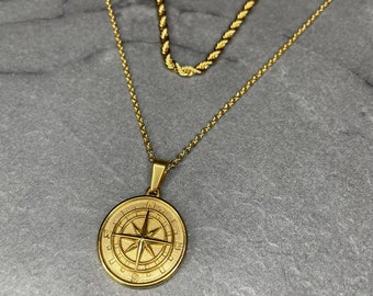 18K Gold Compass Necklace North Star Layered Set Gold Rope Chain Man Necklace Pendant Mens Necklaces For Men Gift For Him Gift For Boyfriend