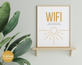 Sunshine Wifi Password Sign, Guest Room Decor (Printable Editable Template)