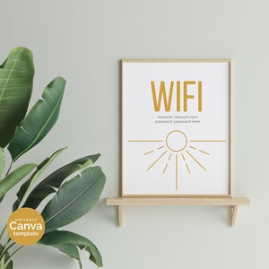 Sunshine Wifi Password Sign, Printable, Guest Room Sign, Editable Template, WiFi Network Sign, 8x10, 4x6, 5x7