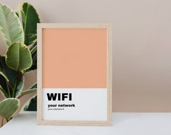 Peach Wifi Password Sign, Printable, Guest Room Sign, Editable Template, WiFi Network Sign, 8x10, 4x6, 5x7