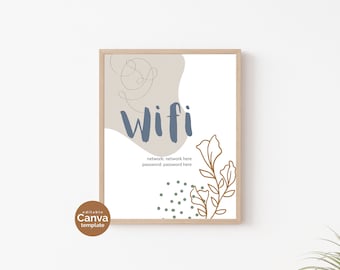 Abstract wifi-wachtwoordbord, afdrukbaar, bord logeerkamer, bewerkbare sjabloon, wifi-netwerkbord, 8 x 10, 4 x 6, 5 x 7