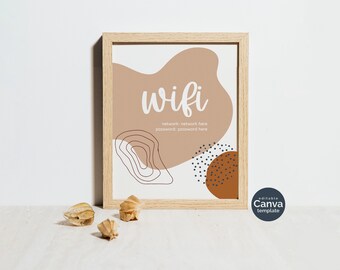 Boho wifi-wachtwoordbord, afdrukbaar, bord logeerkamer, bewerkbare sjabloon, wifi-netwerkbord, 8 x 10, 4 x 6, 5 x 7