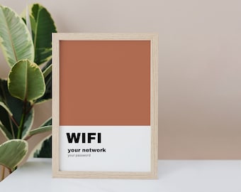 Merlot Wifi Password Sign, Printable, Guest Room Sign, Editable Template, WiFi Network Sign, 8x10, 4x6, 5x7