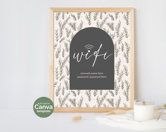 Modern Wifi Password Sign, Guest Room Decor (Editable Template)
