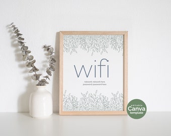 Wildflower wifi-wachtwoordbord, afdrukbaar, bord logeerkamer, bewerkbare sjabloon, wifi-netwerkbord, 8 x 10, 4 x 6, 5 x 7