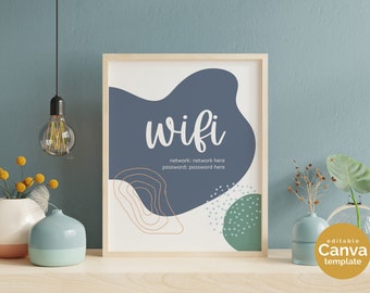 Panneau de mot de passe Wifi, imprimable, panneau de chambre d'amis, modèle modifiable, panneau de réseau WiFi, 8 x 10, 4 x 6, 5 x 7