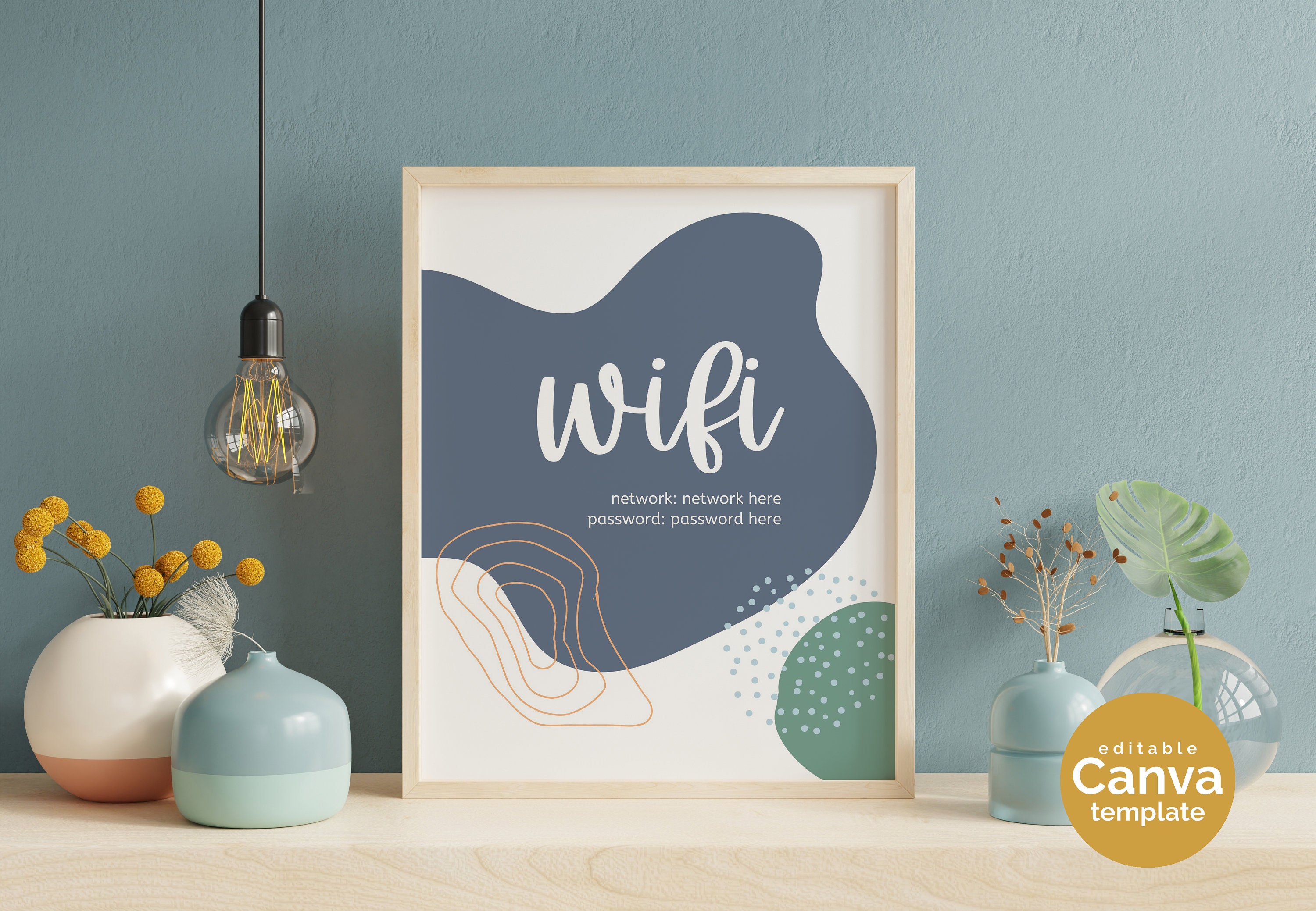 Wifi Password Sign, Printable, Guest Room Sign, Editable Template, Wifi ...