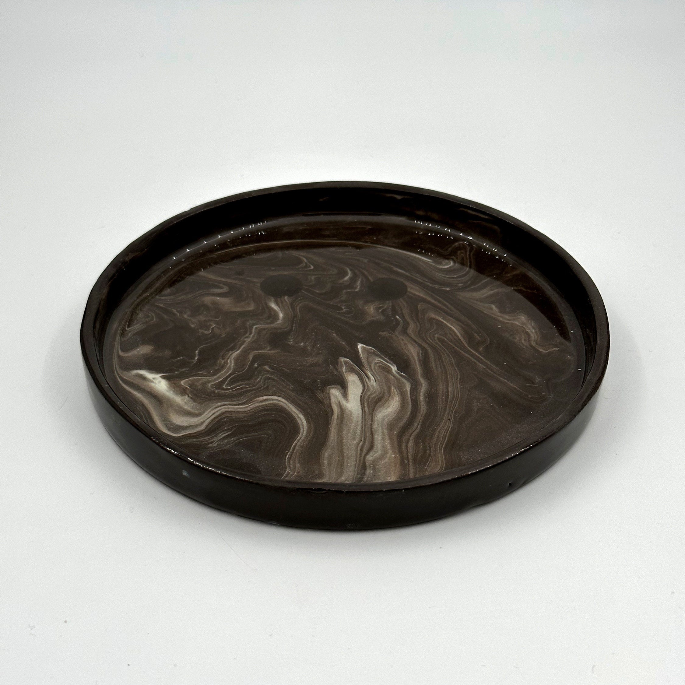 3 Pc Stoneware Serving Plate Set With Black and White Accents, Modern