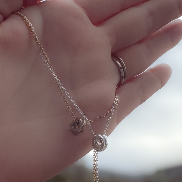 SILVER Tiny Arch. Amulet Necklace, Knotted Three Ring pendant