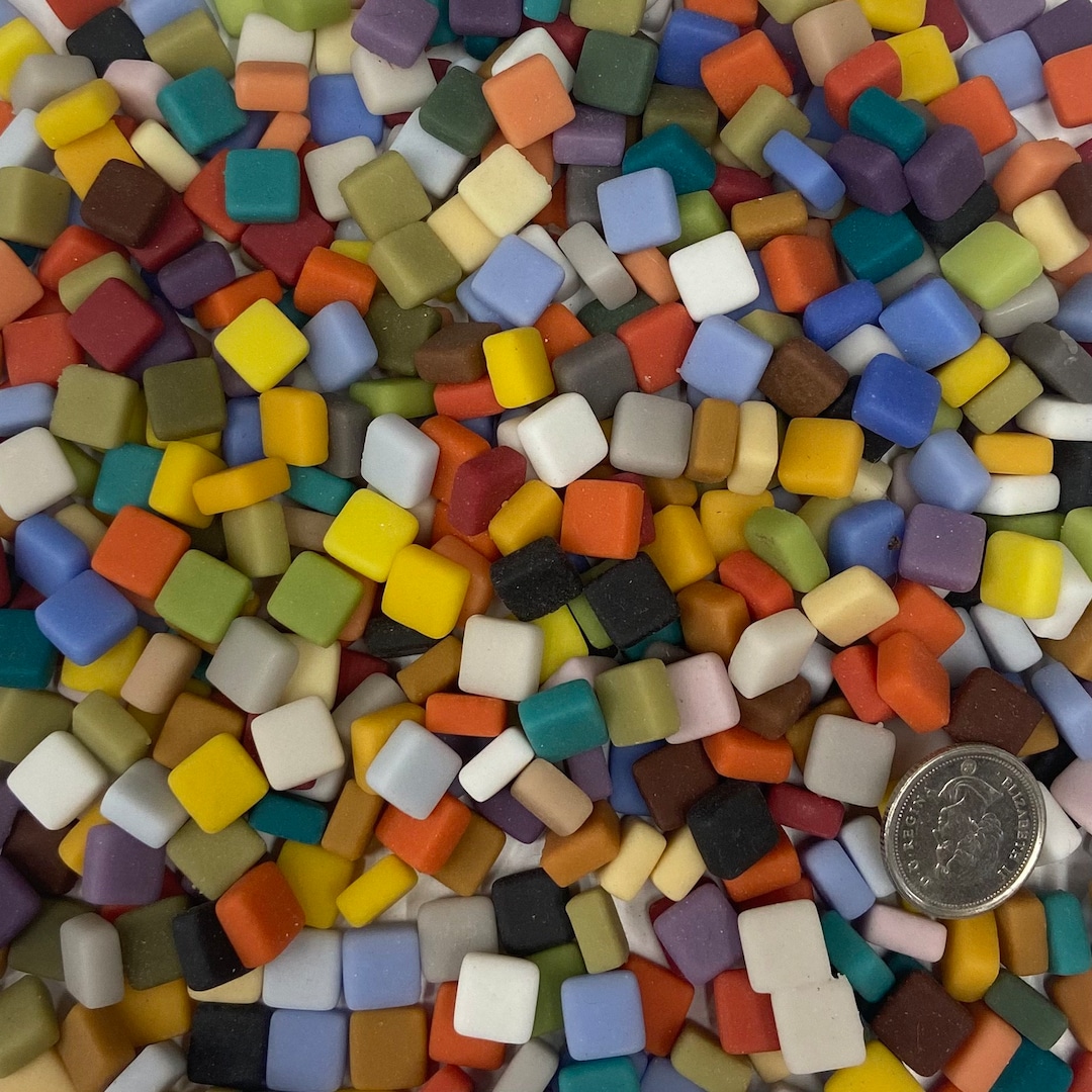 Tiny Glass Square Tiles 8x8x4 Mm. Matte Finish, 1/2 Pound Bag Has About ...