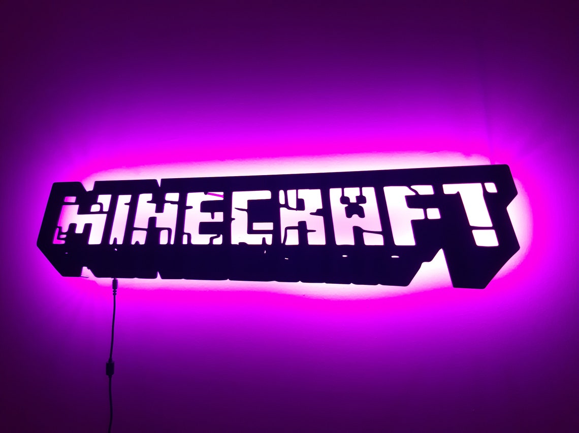 Minecraft RGB Neon Led Sign Lighted up Wooden Wall Decor for Etsy