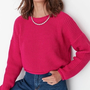 Cozy Crop Pink Sweater - Handknit in Multiple Colors Chic Handcrafted Crop Sweater Handmade Crop Top Gift For Her Autumn Fashion