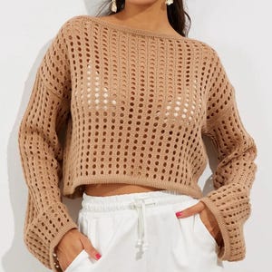 Handmade Crochet Open-Knit Sweater – Boho Chic Loose Fit Pullover, Lightweight Summer Sweater, Festival Outfit, Beach Cover Up