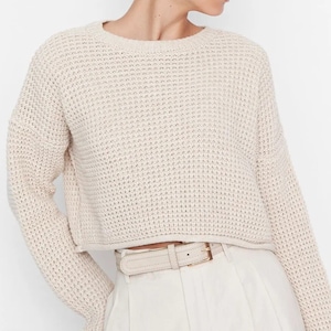 Cozy Crop Beige Sweater - Handknit in Multiple Colors Chic Handcrafted Crop Sweater Handmade Crop Top Gift For Her Autumn Fashion