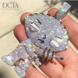 Custom VVS1 Moissanite 3D Pendant, Silver Moissanite Pendant, Mens Custom Jewelry, Custom 3D Icedout Pendant, Best Birthday Gift