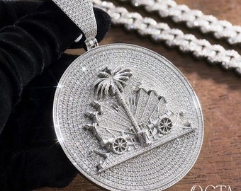 Colgante Hip Hop de moissanita redonda / Plata 925 helada