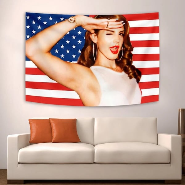 Lana del rey Flag Tapestry, Religious Tapestry, Wall Decoration, Aesthetic Room, Art Deco Tapestry Dormitory