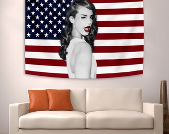 Lana del rey Flag Tapestry, Religious Tapestry, Wall Decoration, Aesthetic Room, Art Deco Tapestry Dormitory