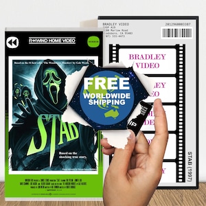 Puñalada (1997) VHS x1 (de Scream 2) + tarjeta Bradley Video Store y funda de alquiler "Take Home" - Estuches con diseño personalizado. ENVÍO GRATIS.