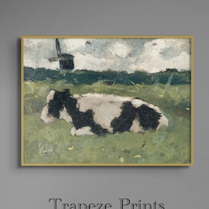 Vintage Cow Painting Print | Antique Farmhouse Landscape | 1800s Farm Animal Country Farm Western French Wall Art | Digital PRINTABLE | 68