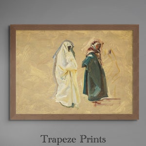 Antique Middle Eastern Portrait Painting | Vintage Neutral Wall Art | PRINTABLE Digital Download | 50