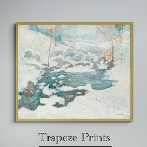Vintage Frozen River Wall Art Painting | Country Farmhouse Winter Print | Digital PRINTABLE Downloadable | 17
