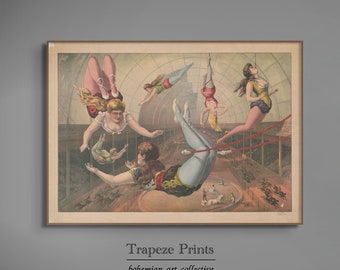 Vintage Circus Poster Downloadable Print Artwork | Antique Trapeze Acrobats Girls Gymnasts Carnival Boho Printable Digital Download | 184