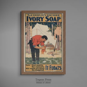Vintage Bathroom Art Soap Advertisement Downloadable Wall Art Poster | Antique 1800s Western Ivory Soap Cowboy Southwestern Bath Ad | 188