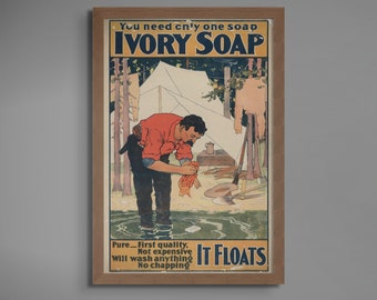 Vintage Bathroom Art Soap Advertisement Downloadable Wall Art Poster | Antique 1800s Western Ivory Soap Cowboy Southwestern Bath Ad | 188