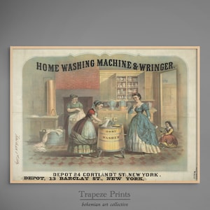 Vintage washing machine Print | Home washing machine | Wringer | New York | Antique Print 1900s | PRINTABLE Download Painting Drawing | 217