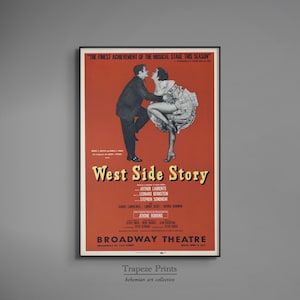 Vintage 1958 West Side Story Broadway Theatre Poster Downloadable Wall Art Sondheim Theater Movie Music Play Digital Download Artwork | 187