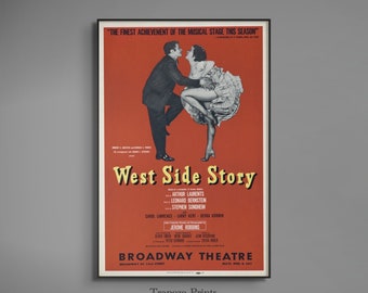Vintage 1958 West Side Story Broadway Theatre Poster Downloadable Wall Art Sondheim Theater Movie Music Play Digital Download Artwork | 187