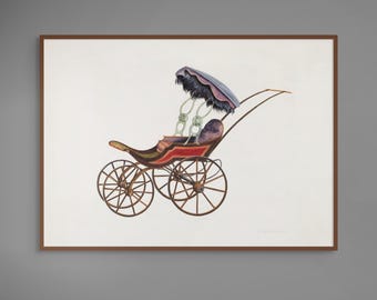 Vintage 1930s Baby Buggy Print | Antique Stroller Poster | Advert Downloadable PRINTABLE Digital Art Print | Retro Baby Carriage | 281