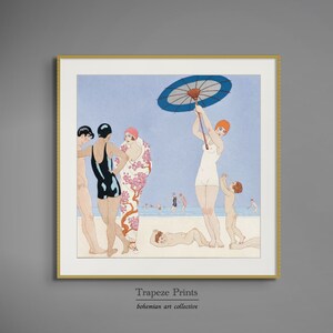 Vintage Art Deco Beach Day disegno Download digitale / Antique 1920 Flapper Moda Oceano Mare Pittura nautica Stampa scaricabile / 166